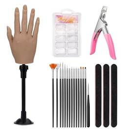Mano de silicona para uñas acrílicas con soporte de soporte, mano de entrenamiento de uñas de silicona realista, maniquí de práctica de uñas flexible suave y flexible para manicura, herramienta de práctica de impresión DIY (mano izquierda)