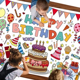 ALIBBON Happy Birthday Giant Coloring Poster Birthday Activity Poster Table Cover Jumbo Happy Birthday Party Tablecloth Decorations Birthday Party Suppiles Favor 43.3 x 31.4 inch