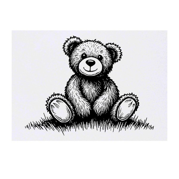 Azeeda 'Teddybär sitzt auf Gras' Temporäres Tattoo - Hautfreundlicher &