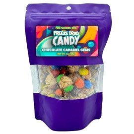 Freeze Dried Candy Chocolate Caramel Gems, Unique Exotic Crunch Snack Treats, Party Favor Gift Idea, 2 oz