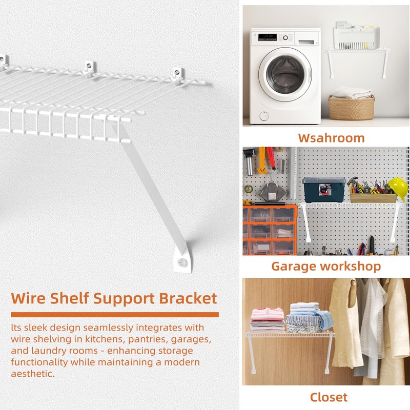12 Inch Wire Shelf Brackets Set, Includes 3 Wire Shelf