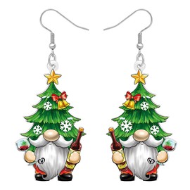 HUAGEO Acrylic Christmas Tree Cartoon Dwarf Earrings Antler Santa Claus Candy Dangle Charms Jewellery For Women Festival Gifts Decoration (Green)
