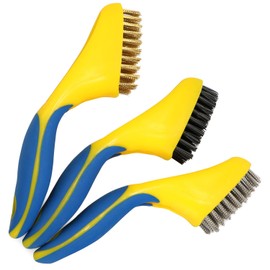 com-four® 3 x Hand Wire Brush, Steel Brush, Wire Brush for Working Metal, Wood and Steel (3 Pieces, Plastic Handle)