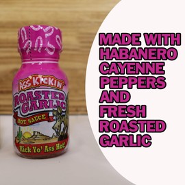 ASS KICKIN' Roasted Garlic Premium Hot Sauce Bottles Gourmet Gift Set Travel Size– .75 oz. 24 Pack - Try if You Dare! – Perfect for The Hot Sauce Fan