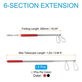 PATIKIL 3.9 Feet Telescopic Handheld Flagpoles, 2Pcs Tour Guide Flag Pole Stainless Steel Portable Collapsible Flag Pole with Clips for Teaching Pointer Training, Red, Black