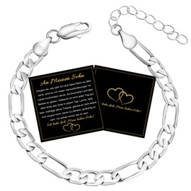 FANCIBAND Gift for Son Men's Bracelet Silver Figaro 925 Bracelet Boy Son Gifts Birthday Christmas Gift Anniversary Graduation Adjustable Size 0-4 cm, Silver, Not applicable