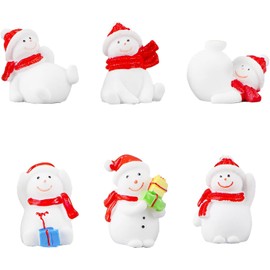 Mini Snowman Figurines Holiday Decorations, Set of 6, Christmas Winter Ornaments, Home Decor