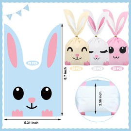 peony man 100 PCS Easter Bunny Goodie Bags Easter Bunny Candy Gift Bags Long Ear Party Favor Bags Plastic Easter Treat Bags with Twist Tie for Gift Cookie Packing Party Supplies