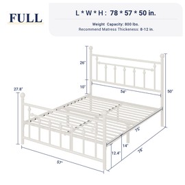 Allewie 14 Inch Full Size Metal Platform Bed Frame with Victorian Vintage Headboard and Footboard/Mattress Foundation/Under Bed Storage/No Box Spring Needed/Easy Assembly/Noise Free/White