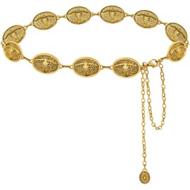 Liutufy Western Concho Belt for Women Metal Chain Link Belt Boho Chain Belts for Dresses Jeans(Bull Gold-XL)