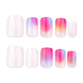 ORZOLATENT Sunset Ombre Press-On Nails – Pink & Orange Gradient, Glossy Gel, Long-Lasting & Easy DIY