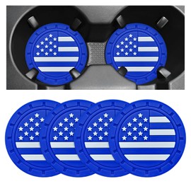 ZNDAW 4 PCS Car Cup Holder Coasters, 2.75 Inch Universal Non-Slip American Flag Insert Coaster for Auto Cup Holders, Shockproof Car Drink Mat for Men Women, Vehicle Interior Decor (Blue)