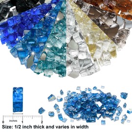 iShyan Fire Glass for Propane Fire Pit, 7 lbs 1/2 inch Azuria Reflective Fire Glass Rocks for Gas Fireplace Firepit Outdoor Fire Table Landscaping