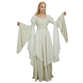 daizbella Medieval Renaissance Dress Fairy Elf Dress Retro Cinched Waist Medieval Costume
