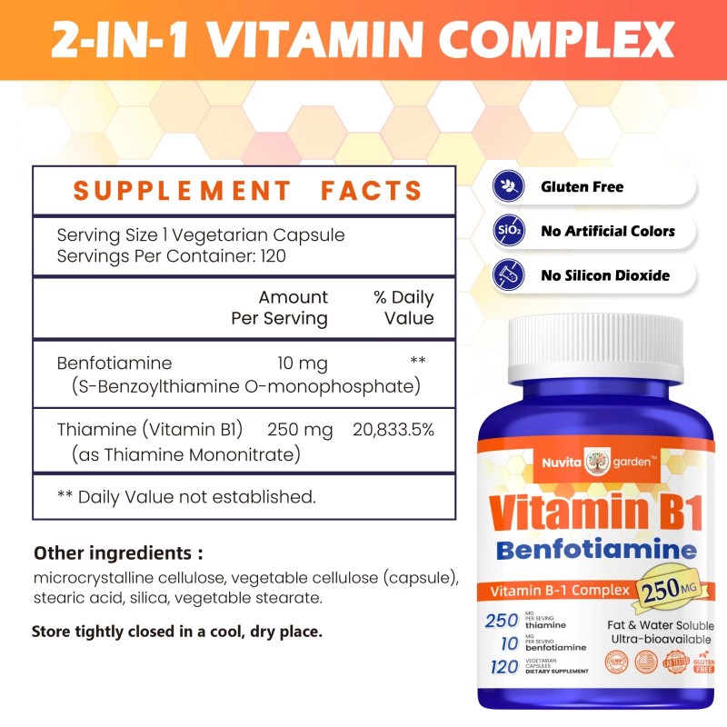 NuvitaGARDEN Vitamin B1 as Thiamine Non-GMO, Gluten-free, 250 mg 360