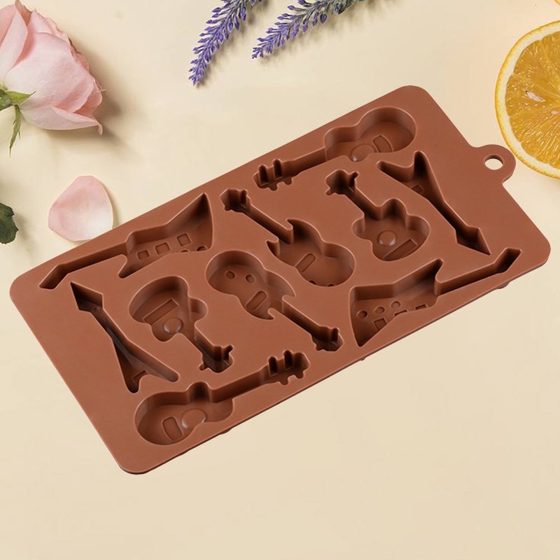 BESTONZON 10 Cavity Silicone Chocolate Molds Bass Guitar Shaped Baking