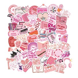 Pink Bookish Stickers 61pcs, Book Stickers for Kindle, Pink Stickers Aesthetic Kindle Stickers, Girly Booktok Stickers Reading Stickers for Woman Girl Book Lover, Gifts Accessories for Adults