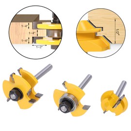 Broca Enrutador Esquina 1/4 de Pulgada Esquina Ranura Eje en T Machimbrado Bloque de Ángulo 45 Grados Carpintería Corte Mueble Madera (3 (Brocas + Ángulo))