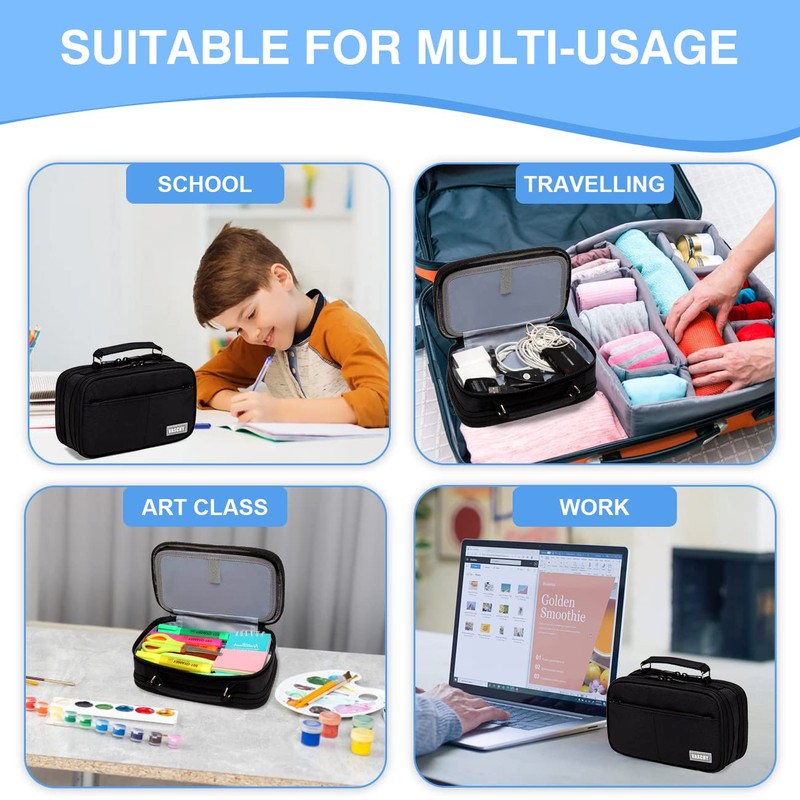 VASCHY Pencil Case, Large Pencil Pouch with Multi-compartments for School,