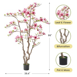 Fuxdre Artificial Magnolia Tree, 6.8FT Tall Fake Indoor Tree, Artificial Flower Tree is Realistic Real Touch Leaves and Flowers Perfect for Home Decor, Living Room, Wedding, and Hotel Decor (Pink)
