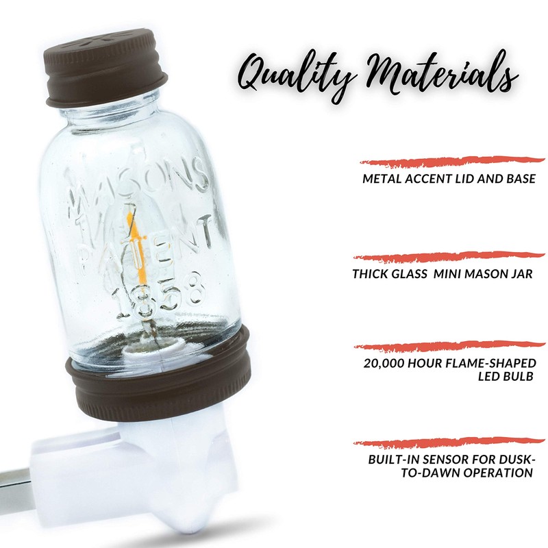 Rustic LED Mini Mason Jar Night Light in Bronze |