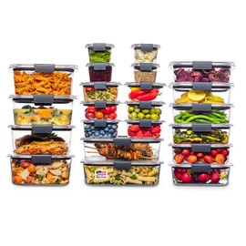 Rubbermaid 2108389 Brilliance Storage - Juego de 44 tapas de plástico sin BPA, a prueba de fugas, recipiente para alimentos, transparente             