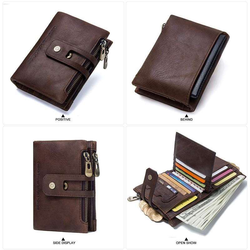 Mens Wallet Leather -Mens Genuine Leather RFID Blocking Trifold Double