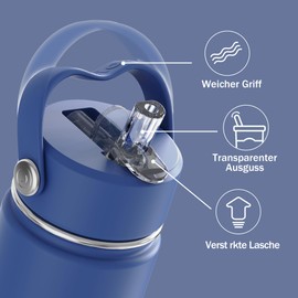 OISIZ Children's Stainless Steel Drinking Bottle, 420 ml, Drinking Bottle with Straw, Thermos Flask, Children's Insulated Reusable Stainless Steel Cup, Leak-Proof Water Bottle, Keep Hot Cold, 24 Hours