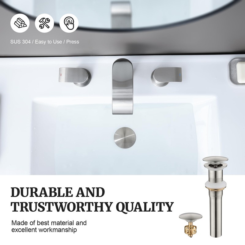 Pop up Sink Drain Stopper Without Overflow Brushed Nickel for