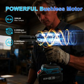 VOYSILI Cordless Impact Wrench, 1/2 Inch Brushless Impact Gun, 320N.m High Torque Impact Driver Set with 2 x 21V Batteries for Automotive/RV, Truck Repair & Maintenance