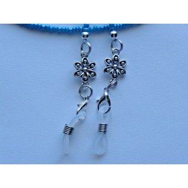 Handmade TURQUOISE SILVER FLOWERS EYEGLASS CHAIN SUNGLASSES HOLDER + LOBSTER CLASPS