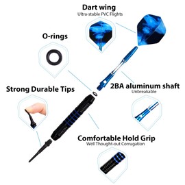GUBOOM Darts with Plastic Tip for Electronic Dartboard, Set of 3, Soft Darts Set, 18 g Professional Soft Darts and Extra Shaft Flights, Dart Tips, Anti-Loose Rubber Rings