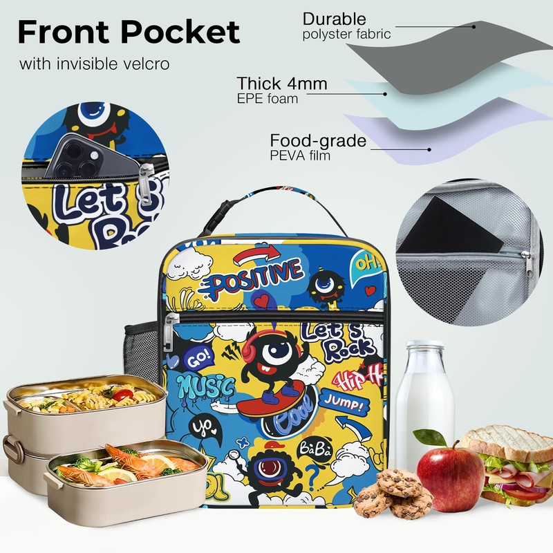 Clastyle Monster Insulated Kids Lunch Bag Large Thermal Cooler Bag