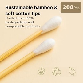 200 Pcs Bamboo Cotton Buds Eco Friendly Biodegradable Swabs with Soft Tips and Strong Stems Gentle Durable Sustainable and Natural Alternative to Plastic for Everyday Use