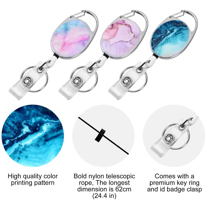 Wisebom Retractable Badge Holder, 3 Pack Retractable Key Chain Clips,