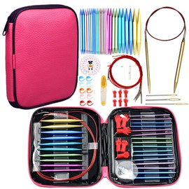 ONBAGLST 57pcs Aluminium Rundstricknadeln Set mit ergonomischen Griffen, 13 Größe austauschbare Häkelnadeln mit Aufbewahrungsbox für kleine Projekte