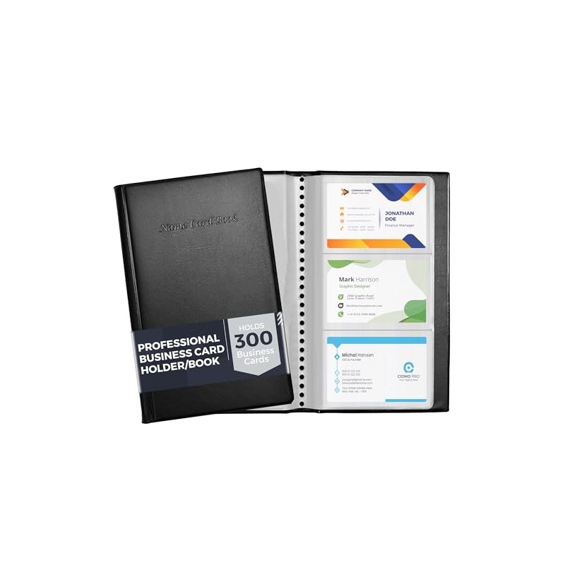 Professional Business Card Holder/Book with Black Cover Holds 300 Business