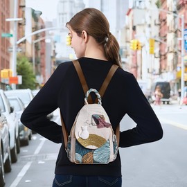DIRRONA Women Backpack Fashion Embroidery Daypack Daily Casual Elegant Rucksack Canvas Travel Work Shopping Dating Vintage Backpacks Handbag White B