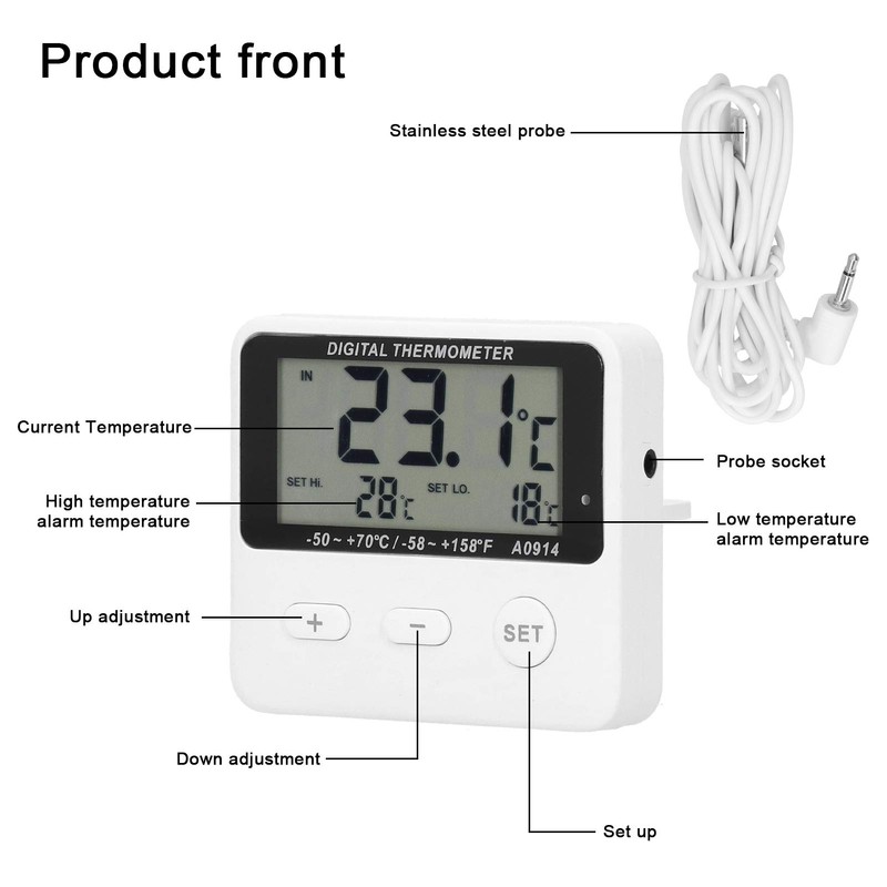 Freezer Thermometer with External Sensor, LCD Display Digital Refrigerator High