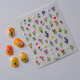 Flower Nail Stickers 5D Embossed Leaf Plant Nail Supplies 3D Self-Adhesive Floral Daisy Nail Decals Spring Nails Designs Summer Nails Decoration Accessories for Women Girls DIY Manicure 1 Sheet