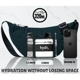 hydr™ v2 Flat Water Bottle For Handbag & Flexible Cleaning Brush | 320ml Tritan BPA Free Slim Travel Water Bottle, small water bottle for handbag (Nero Black)