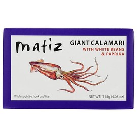 Matiz Giant Calamari with White Beans & Paprika | 4.05 oz / 115g | 12 Pack | Wild -Caught | Artisan | Product of Spain |