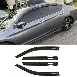 Deebior Side Window Vent Deflector Visor fit for 2013-2017 Honda Accord Sedan,4pcs Wind Shades Outside Mount Tape-on Shatterproof Dark Smoke Sun Rain Guards 94535