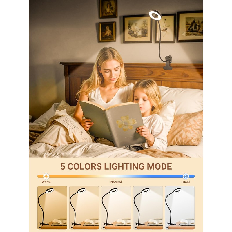 Clip on Lamp,5 Colors+10 Brightness LED Desk Lamp with Clamp,550lm