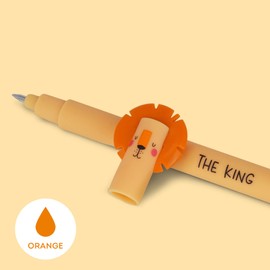 Legami Erasable Gel Pen, Ball on the End for Removing Ink Without Consuming the Paper, Orange Heat-Sensitive Ink, Tip Diameter 0.7 mm, Lion Theme