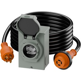 15ft Nema L14-30P Waterproof RV 30Amp Power Inlet Box and L14-30P Extension Cable 15FT, ETL Listed 30A Generator Power Inlet, Outdoor use L14-30 30A 125V 3750W Inlet Box with LED Light AC0067