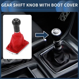 INFINAUTO 5-Gang-Schaltknauf mit Abdeckung, Getriebestick-Schaltknauf für Volkswagen Bora Golf MK4 1998-2007 Kunststoff-Kunstleder Rot Schwarz, 1 Stück