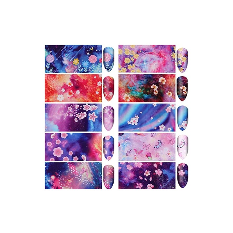 10 Stickers/Box Cherry Blossom Flower Starry Sky Nail Foil Nail