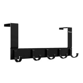 Anjuer Over the Door Coat Clothes Hanger Rack 5 Hooks for Bedroom Bathroom Kitchen Door, Towels Hats Robes Keys Handbags Hooks Accessories, Aluminum Alloy Black