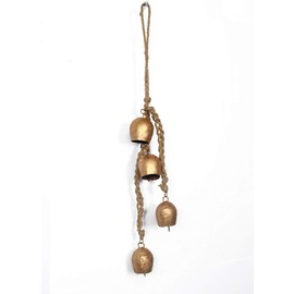 Mango Gifts 4 Golden Iron Bells Vintage Style Garden Decoration 40 cm Length
